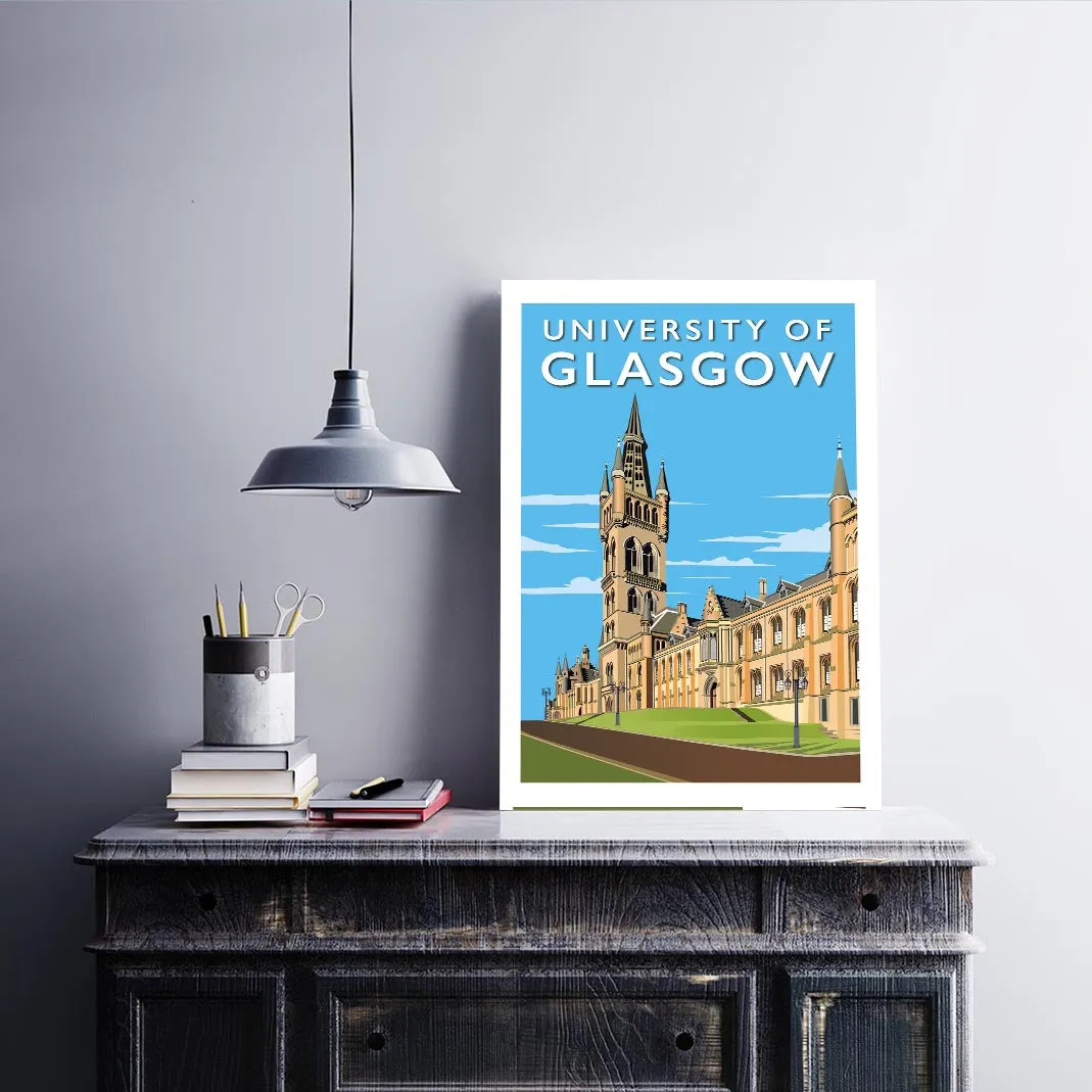 Glasgow University - Stunning Hand-Drawn Vintage Travel Style Wall Art Poster