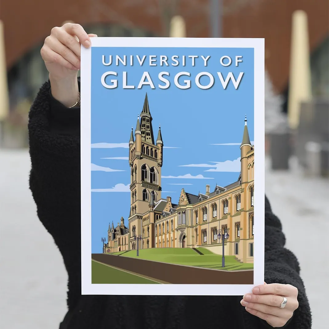 Glasgow University - Stunning Hand-Drawn Vintage Travel Style Wall Art Poster