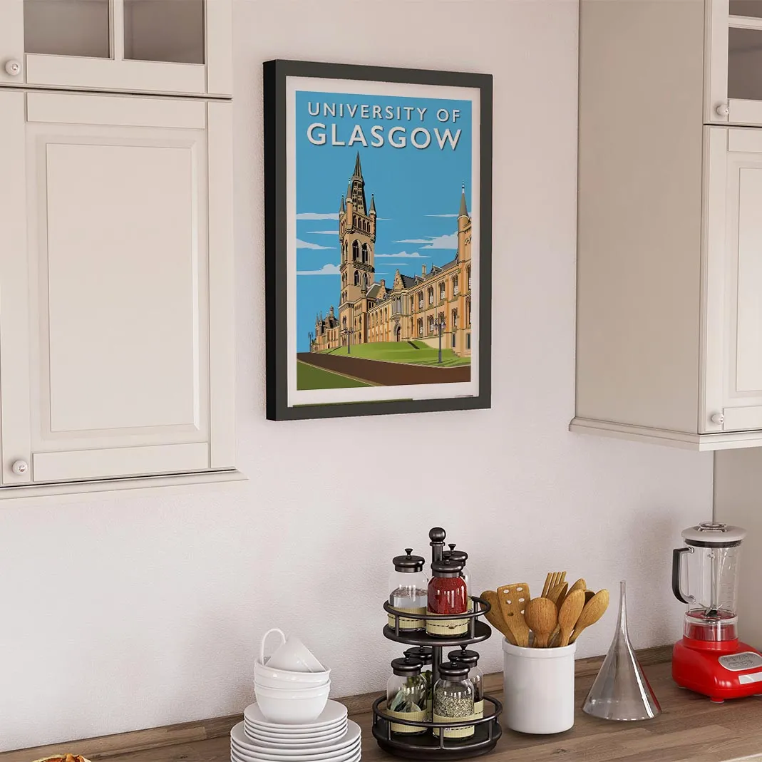 Glasgow University - Stunning Hand-Drawn Vintage Travel Style Wall Art Poster