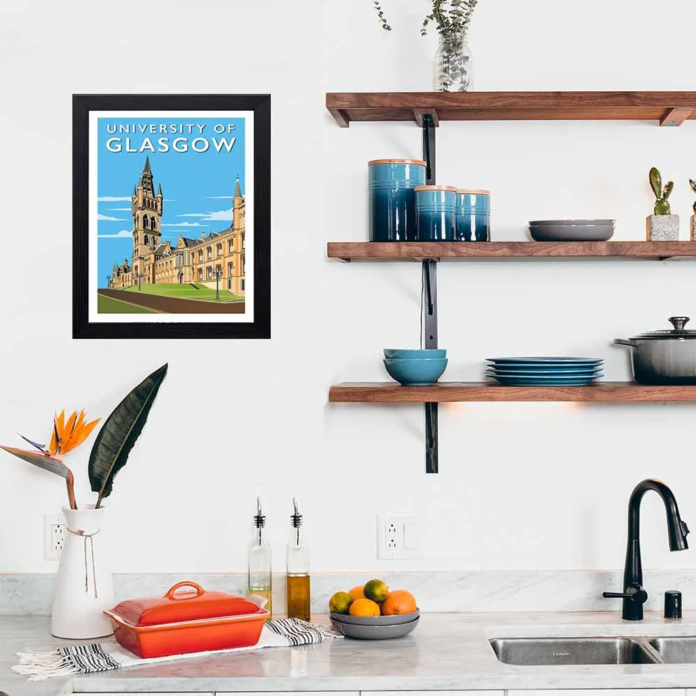 Glasgow University - Stunning Hand-Drawn Vintage Travel Style Wall Art Poster