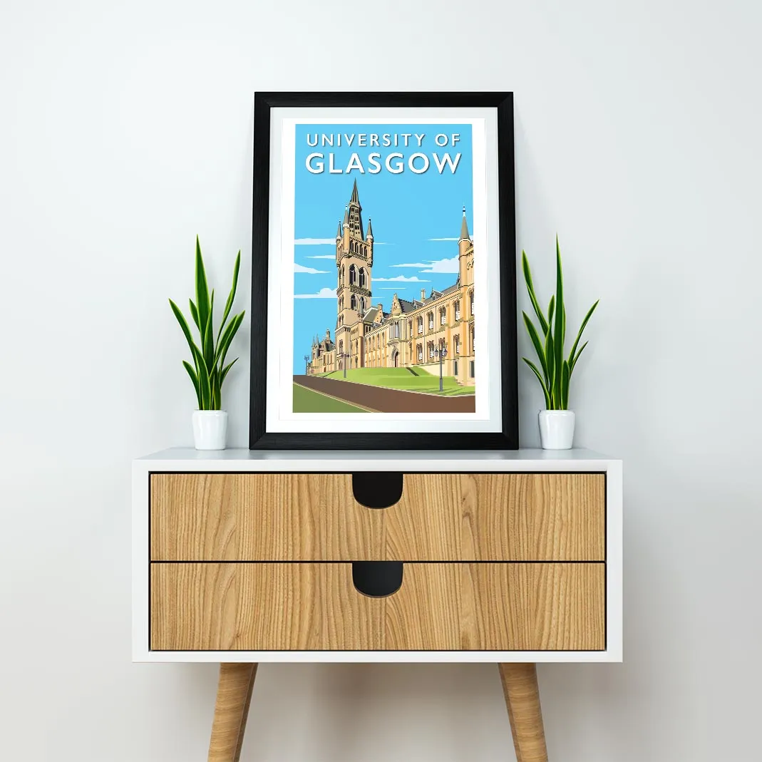 Glasgow University - Stunning Hand-Drawn Vintage Travel Style Wall Art Poster