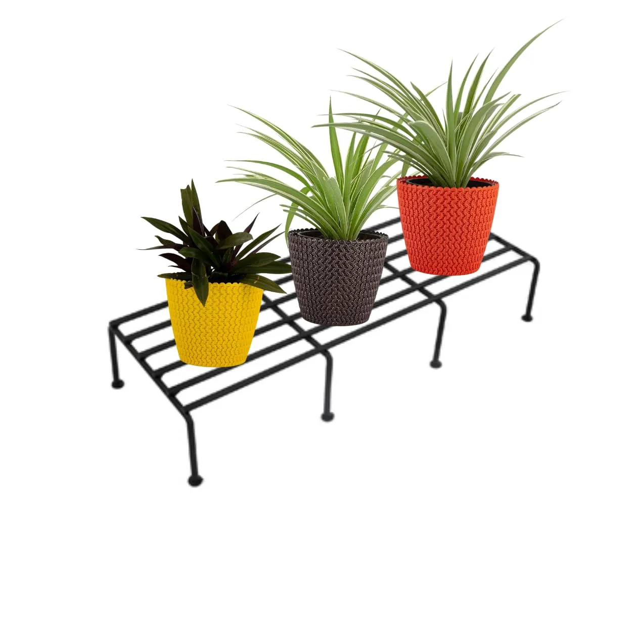 Go Hooked Metal Plant Stand | Pot Stand for Indoor & Outdoor Use, Home Garden Balcony Living Room Decor (Set of 4, Rectangular, 24 Inch, Black)