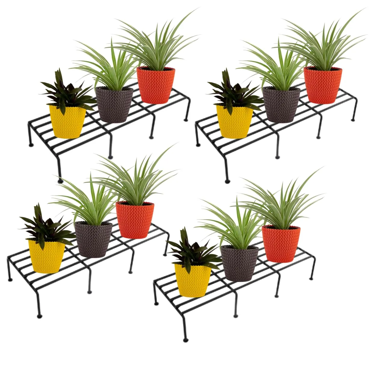 Go Hooked Metal Plant Stand | Pot Stand for Indoor & Outdoor Use, Home Garden Balcony Living Room Decor (Set of 4, Rectangular, 24 Inch, Black)