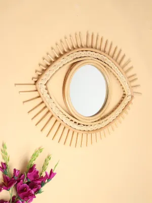 Habere India-All the Cultures Fabricating India Bamboo Wall Mirrors | Round Bamboo Mirror | Wall Mirror | Wall Mirror For Living Room | Rattan Mirrors (Length 72 CM, Width 50 CM, Height 3 CM)