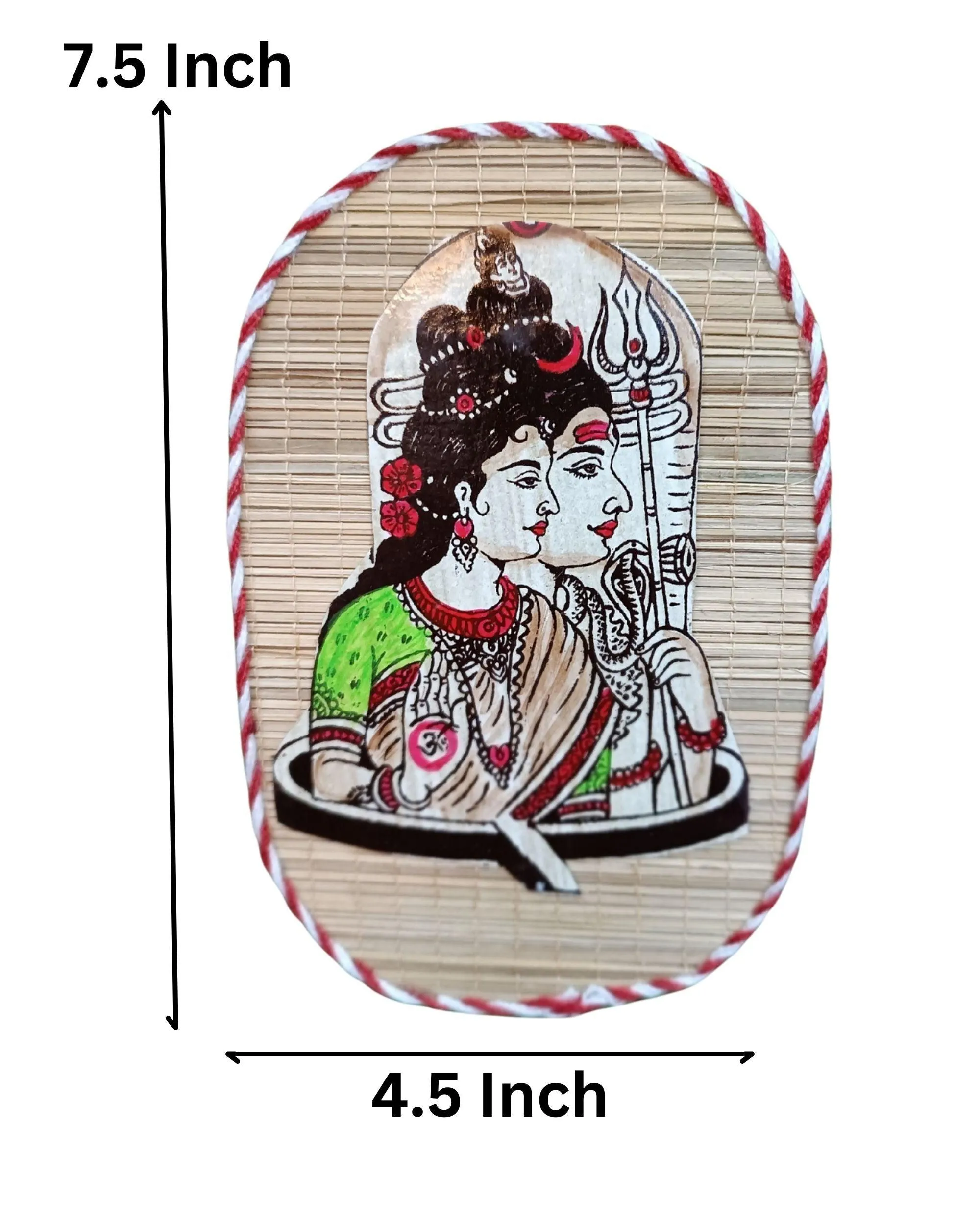 Handcrafted Bamboo Mat Wall Art -Shiv Parvati Design, 7.5x4.5"