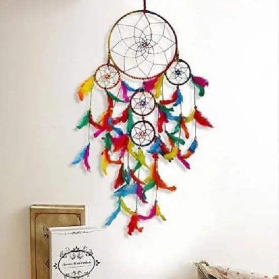 Handmade Dream Cache Feather Wall Hanging Art for Bedrooms Office Balcony Garden