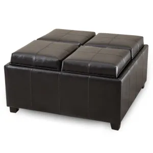 Harley Leather 4-Tray-Top Storage Ottoman Coffee Table