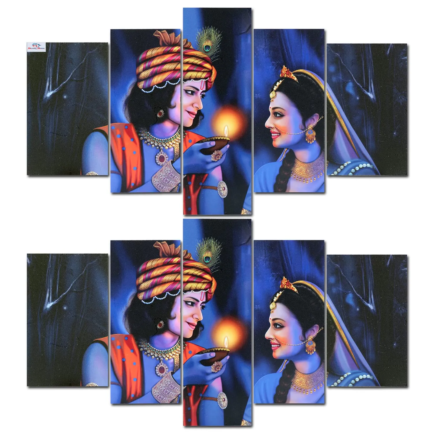 Heart Home Wall Paintings | MDF Wooden Wall Art for Living Room |Wall Sculpture | Radha-Krishna Painting for Bedroom | Office | Hotels | Gift | 1730KIK1 |10 Piece Set| Blue