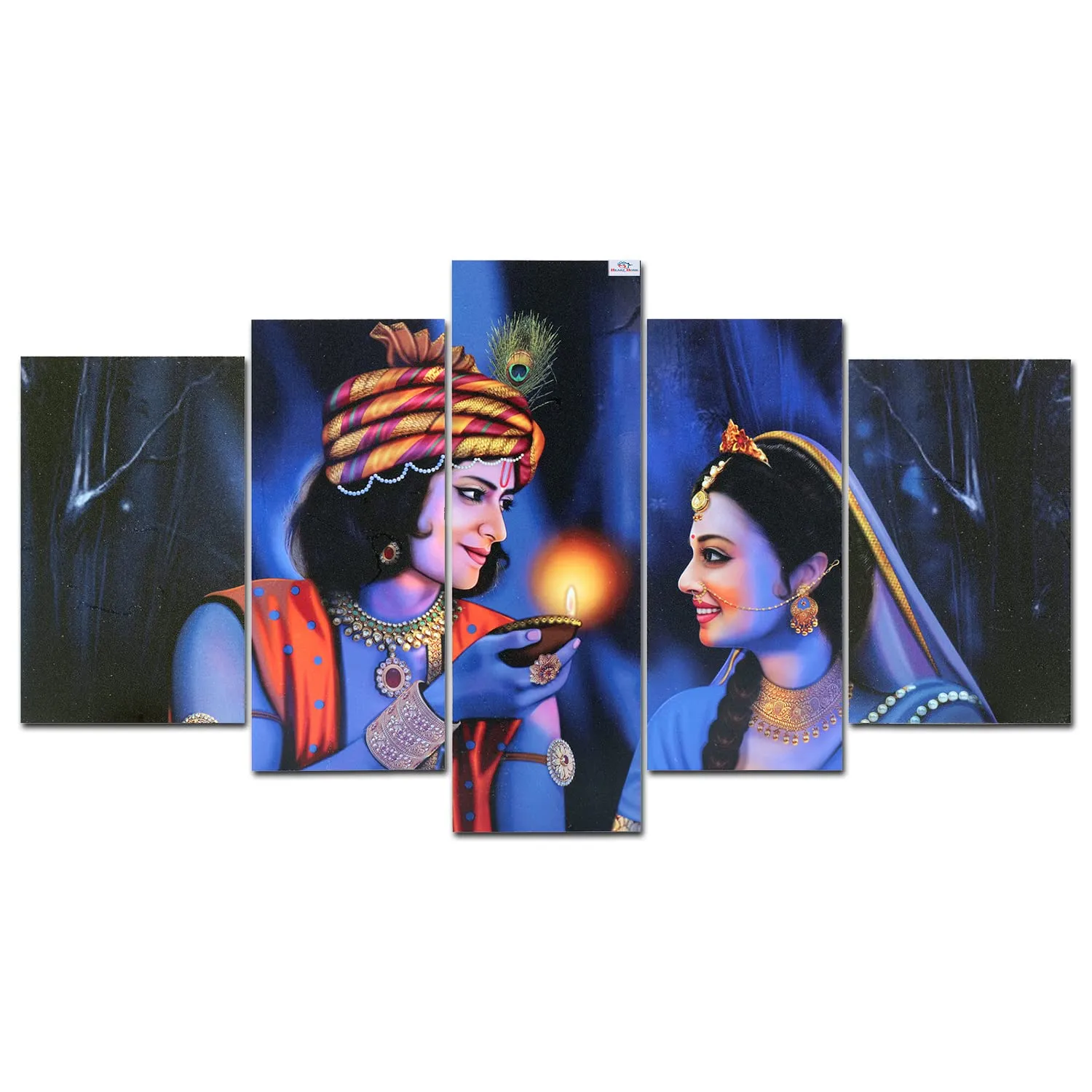 Heart Home Wall Paintings | MDF Wooden Wall Art for Living Room |Wall Sculpture | Radha-Krishna Painting for Bedroom | Office | Hotels | Gift | 2450KIK1 |5 Piece Set| Blue