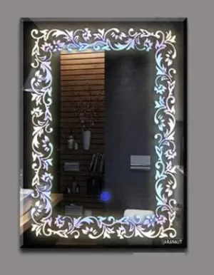 HIMANS 816 Flower Led Wall Mirror With 15X18, Rectangular, Framed