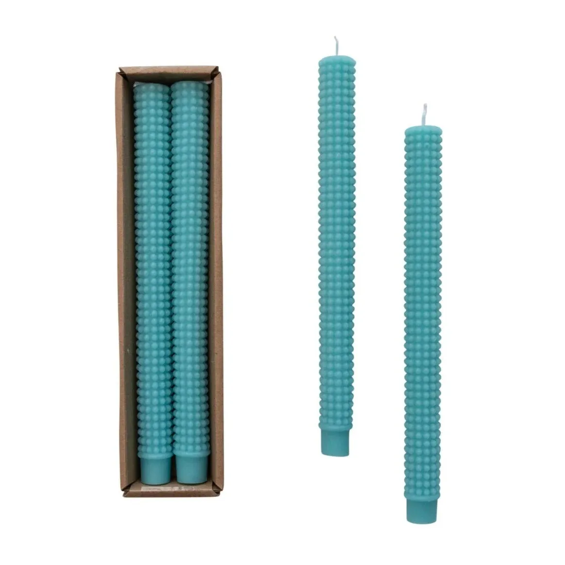 Hobnail Taper 10" Candles Set of 2: Turquoise