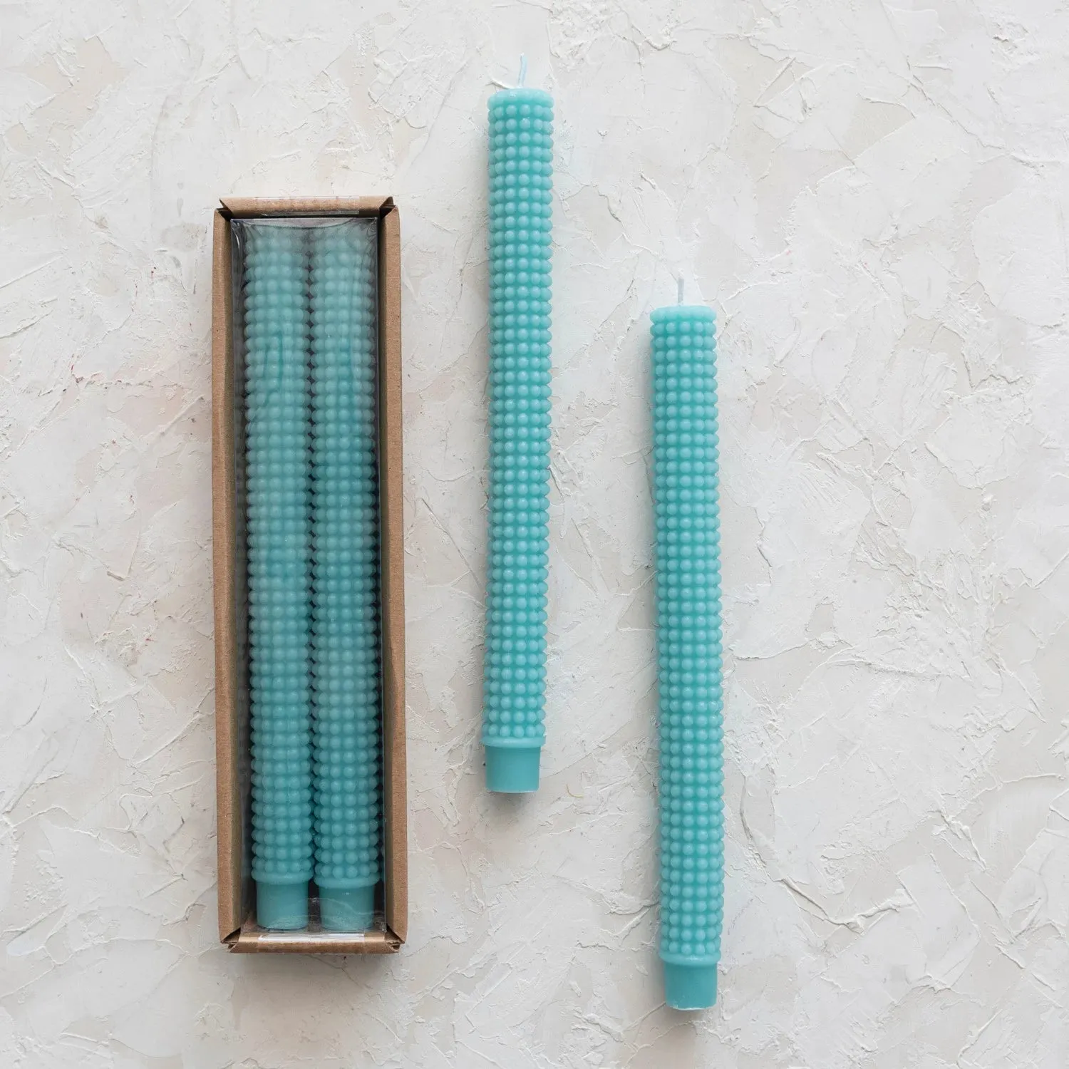 Hobnail Taper 10" Candles Set of 2: Turquoise