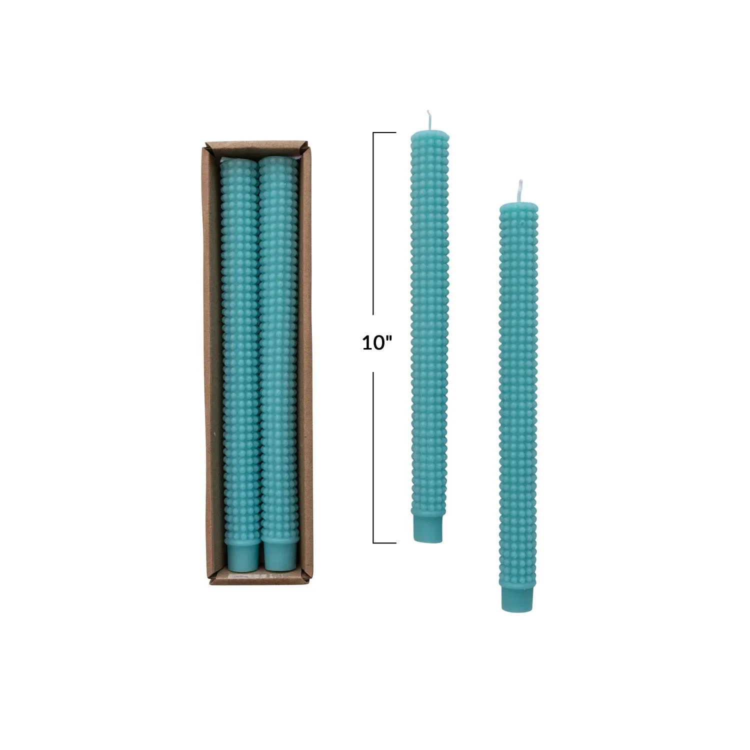 Hobnail Taper 10" Candles Set of 2: Turquoise