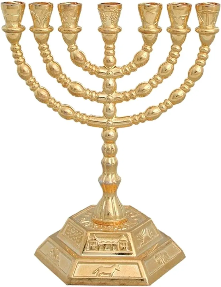 Holy Land Market Jewish Candle Sticks Menorah - 7 Branches - 12 Tribes of Israel Menorah