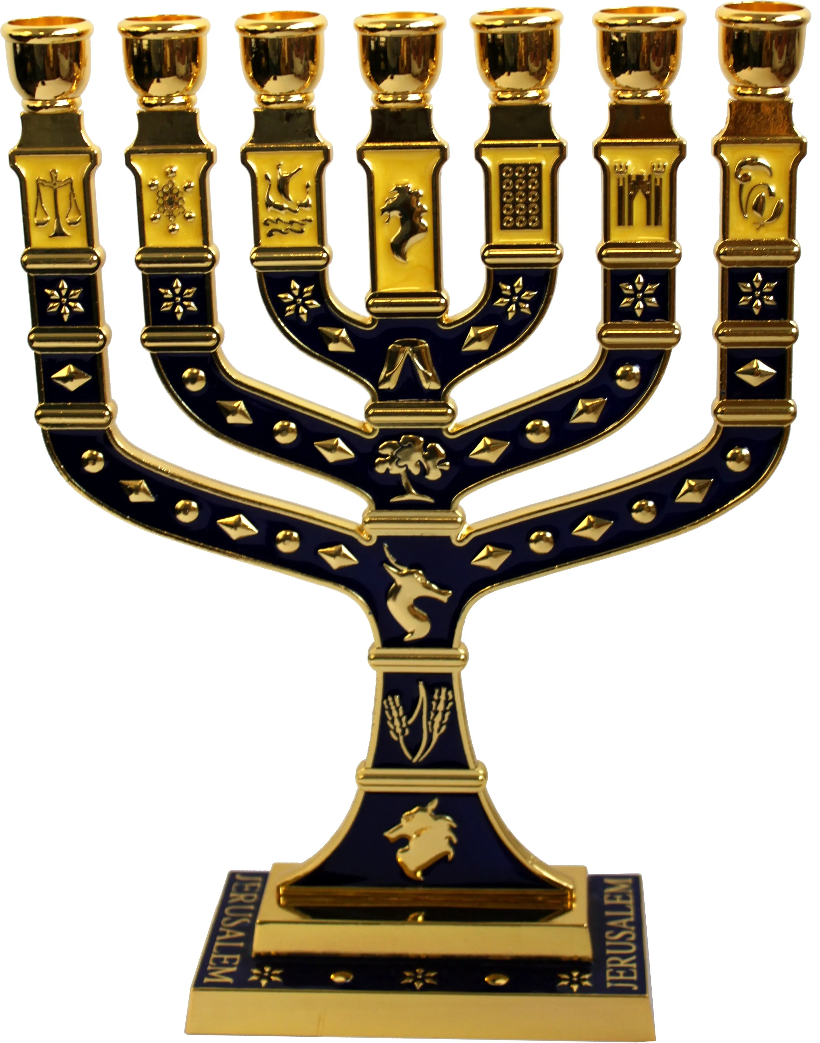 Holy Land Market Jewish Candle Sticks Menorah - 7 Branches - 12 Tribes of Israel Menorah