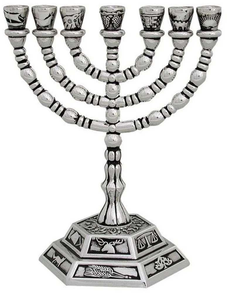 Holy Land Market Jewish Candle Sticks Menorah - 7 Branches - 12 Tribes of Israel Menorah