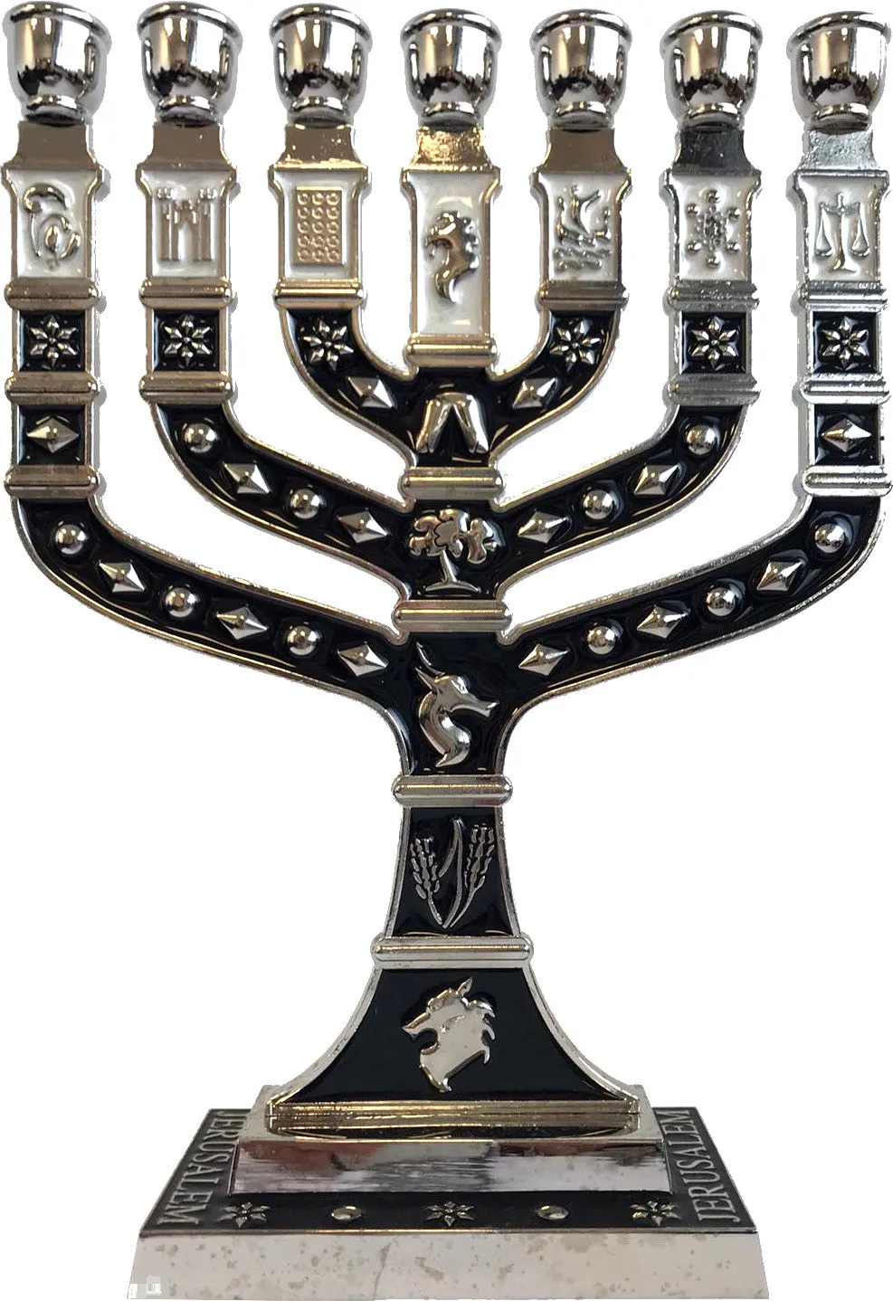 Holy Land Market Jewish Candle Sticks Menorah - 7 Branches - 12 Tribes of Israel Menorah