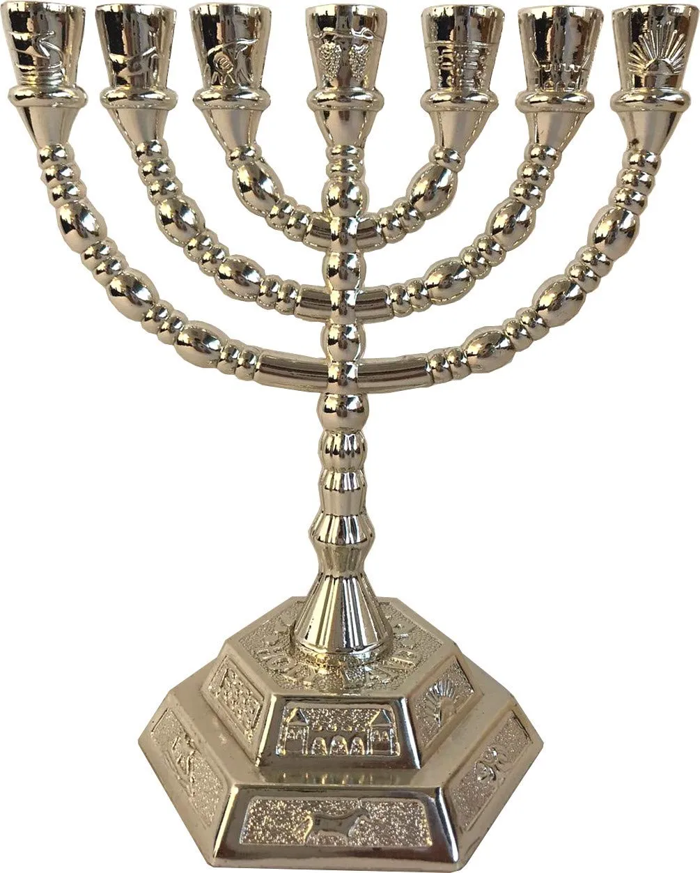 Holy Land Market Jewish Candle Sticks Menorah - 7 Branches - 12 Tribes of Israel Menorah