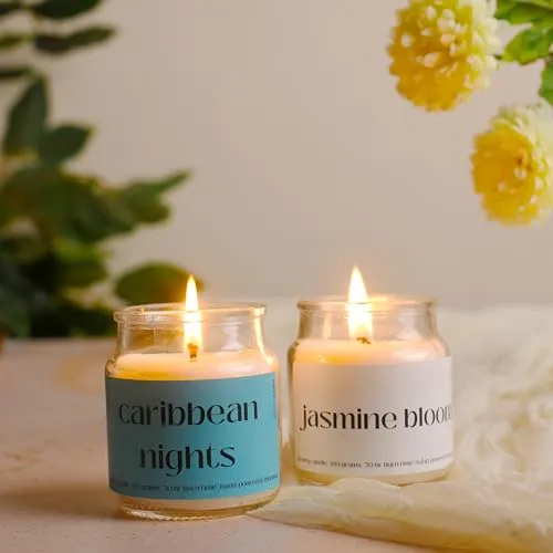 Jasmine & Carribean Fragrance Scented Candles Gift Set of 2 | Candles for Home Decor | Decorative Candles for Home Decor | Scented Candles for Bedroom Living Room Hall | Candles Gift Set -2