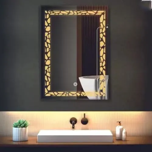 KAMAL INTERIORS Led Mirror with Light Bathroom Wall Decor Makeup Room 18x24 Inch Bathroom Mirror (Designer Finish : Polished)