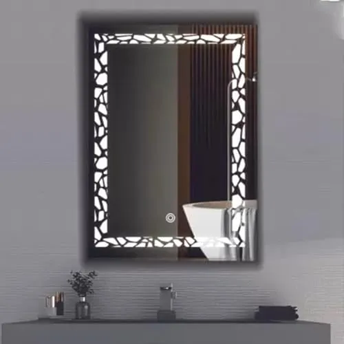 KAMAL INTERIORS Led Mirror with Light Bathroom Wall Decor Makeup Room 18x24 Inch Bathroom Mirror (Designer Finish : Polished)