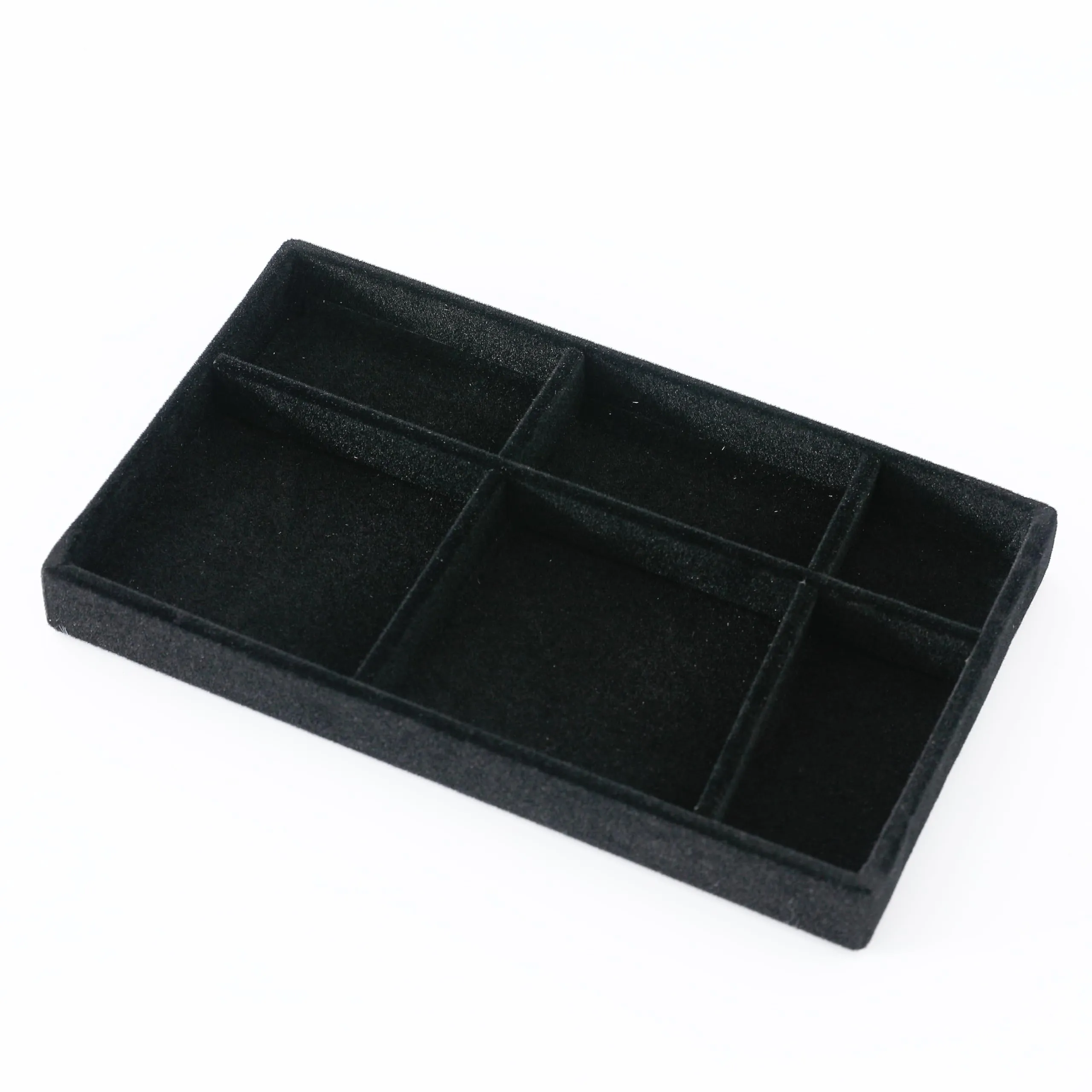 Kuber Industries 4 Pieces Velvet Jewelry Trays Organizer | Jewelry Storage Box | Jewelry Organizer | Showcase Holder Dresser Organizer for Earring Necklace Bracelet Ring | Pack of 1 |YBL4-03 | Black