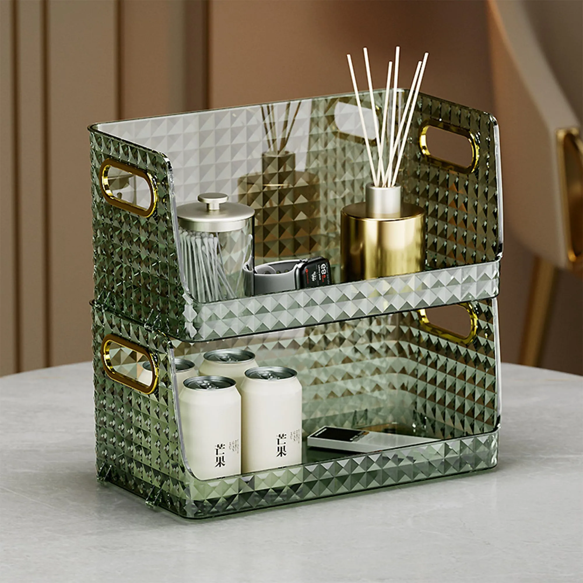 Kuber Industries Multipurpose Jewellery and Cosmetic Storage Container| Makeup Perfume Organiser | Dressing Table organiser tray | Skincare Storage Box | YM.6585D | Dark Green