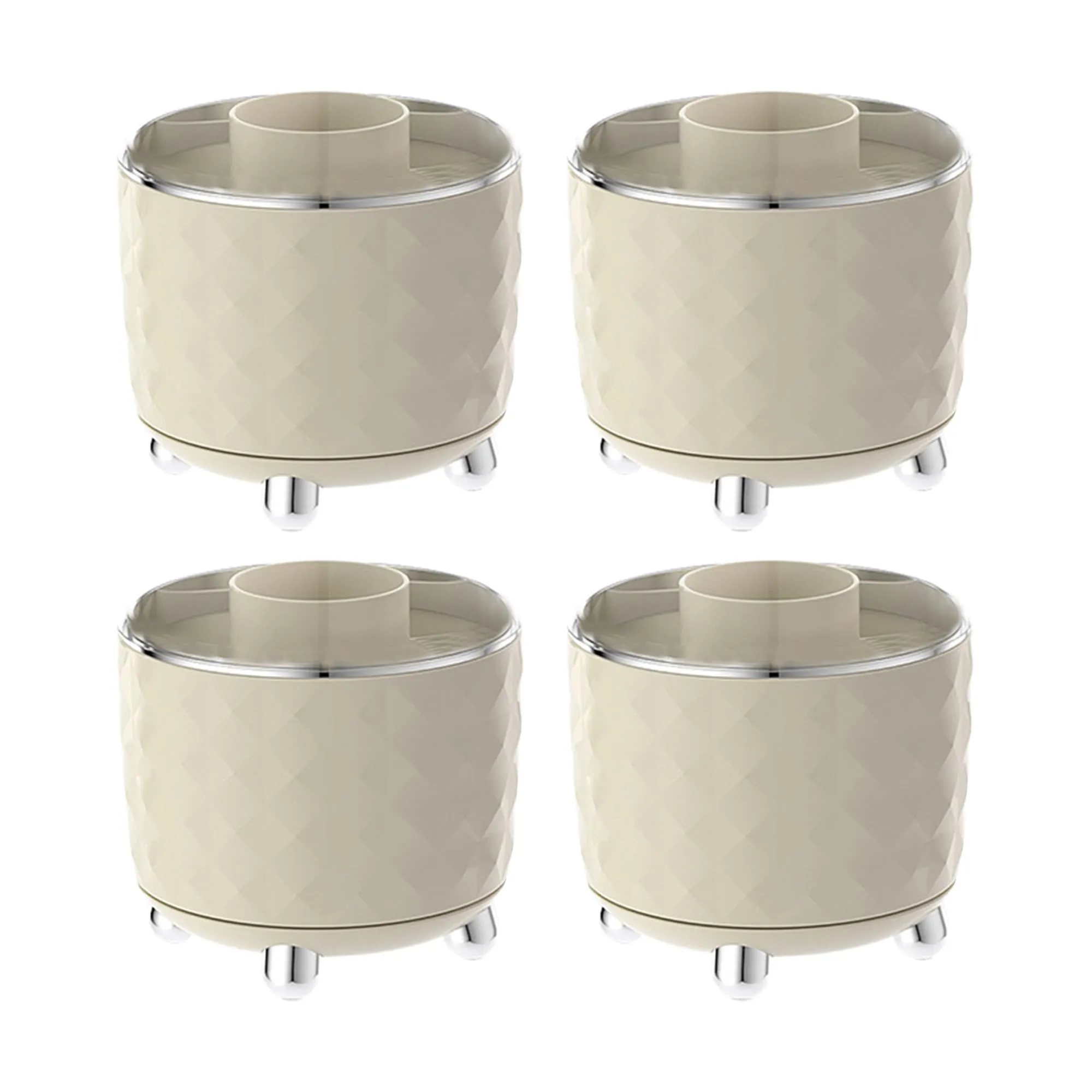 Kuber Industries Pack of 4 Multipurpose Storage Holder | Decorative Crystal Finish Stylish Look | Makeup Brush Holder | Desk Storage Container | YM.6698CS | Cream Silver