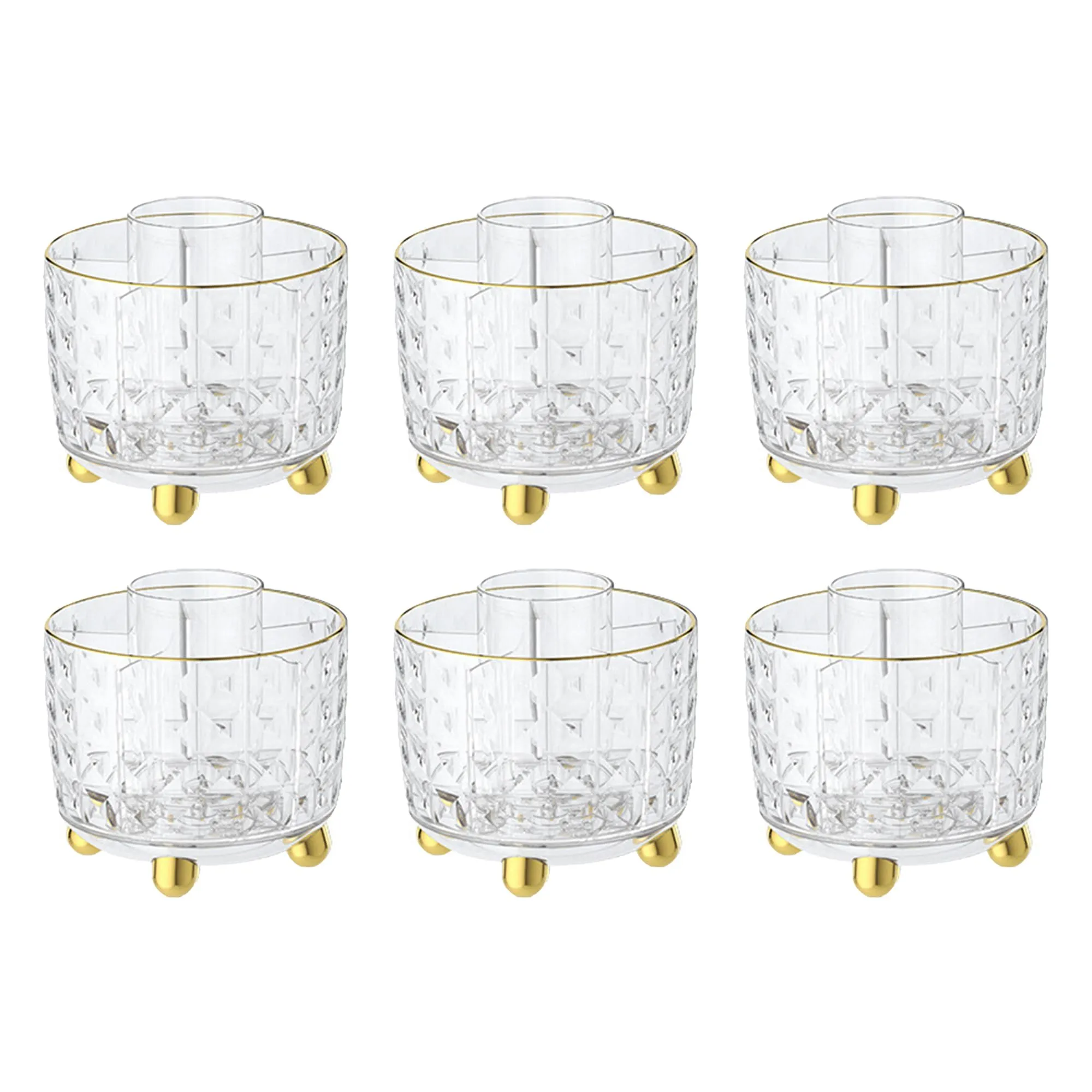 Kuber Industries Pack of 6 Multipurpose Storage Holder | Decorative Crystal Finish Stylish Look | Makeup Brush Holder | Desk Storage Container | YM.6698T | Transparent Gold