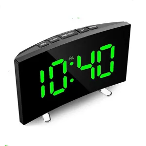 Large Screen LED Curved Surface Mirror Clock Silent Alarm Clock Desk Home Decoration Power Saving Data Storage Clock