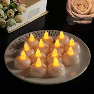 LAZYMARTS Flameless Waterproof Candle Lamp Float On Water Led Plastic Floating Tea Lights | Electric Candle Lights for Decoration | Diwali Lights,Warm White (Pack of 24)