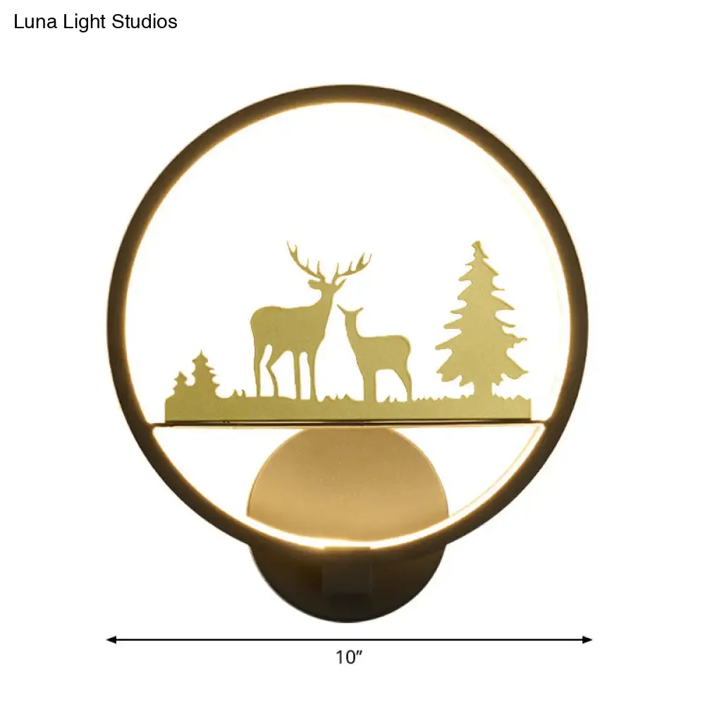 LED Elk Patterned Wall Mural Light: Minimalist Black Wall Lighting Idea with Metallic Shade