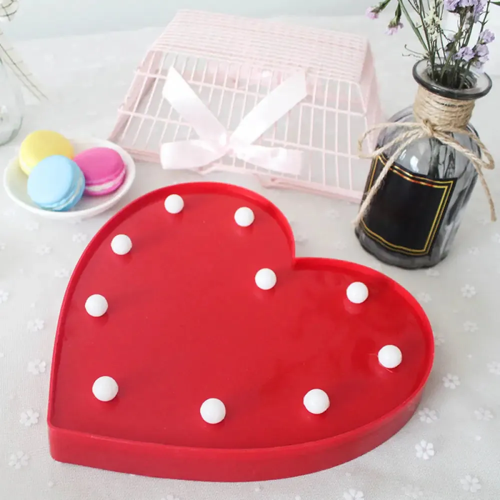 LED Heart Shaped Battery Nightstand Lamp – Decorative Plastic Bedroom Wall Lighting