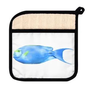 Light Blue and Yellow Fish Pot Holder with Pocket