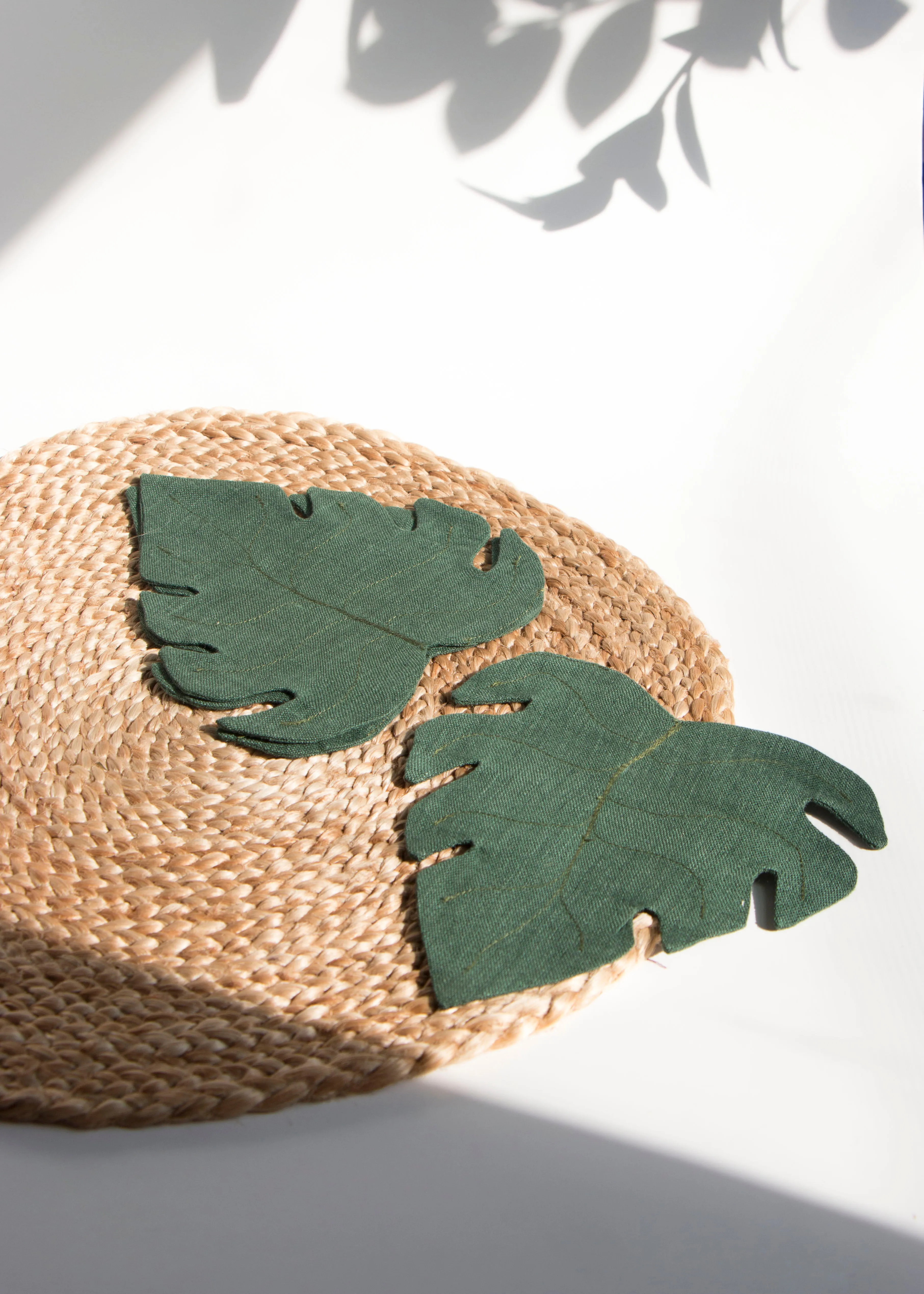 Linen Monstera Leaf Coasters set of 2