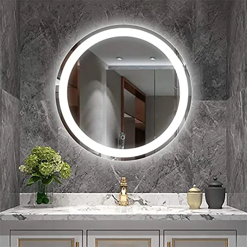 MAISSON Bathroom LED Mirror with Touch Sensor, 3 Light Effects, Glass, Round LED-M-21 (18 x 18 Inch)