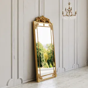 Manon Mirror: French Gilt Gold Floor Mirror with Intricate Carvings