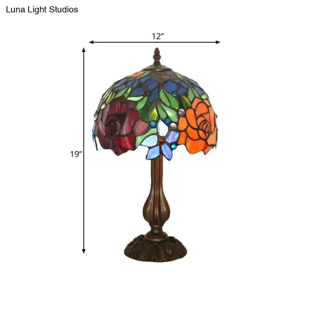 Maria - Victorian Blossom Table Lamp - Multicolored Stained Glass Night Stand