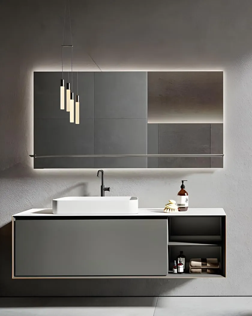 MIRA Luxury an�vadya - Floating Shelf Mirror with Back LED Light and Motion Sensor