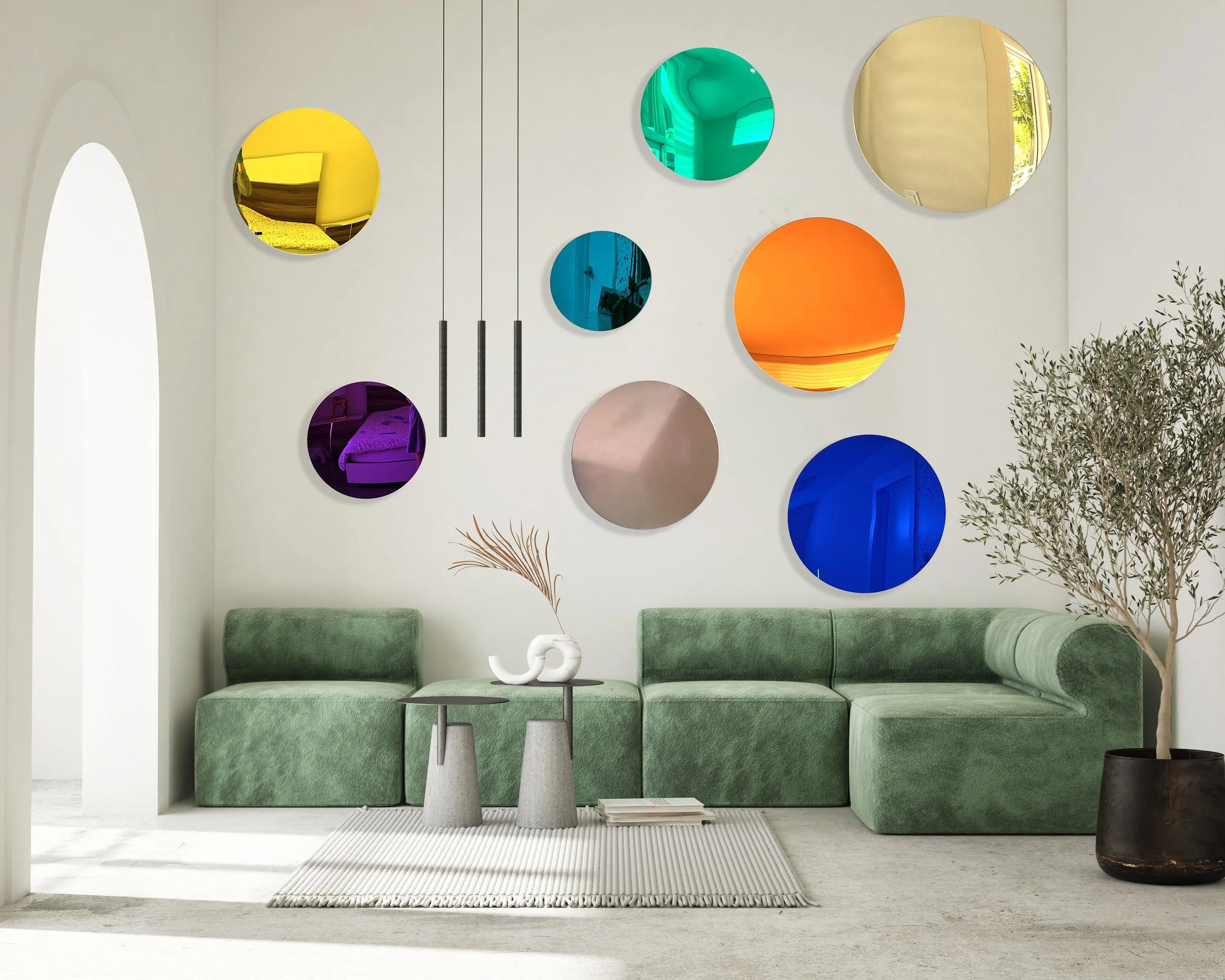 Mirrored Acrylic Circle Round Wall Decor Set of 8 Contemporary Art