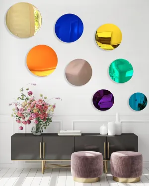 Mirrored Acrylic Circle Round Wall Decor Set of 8 Contemporary Art