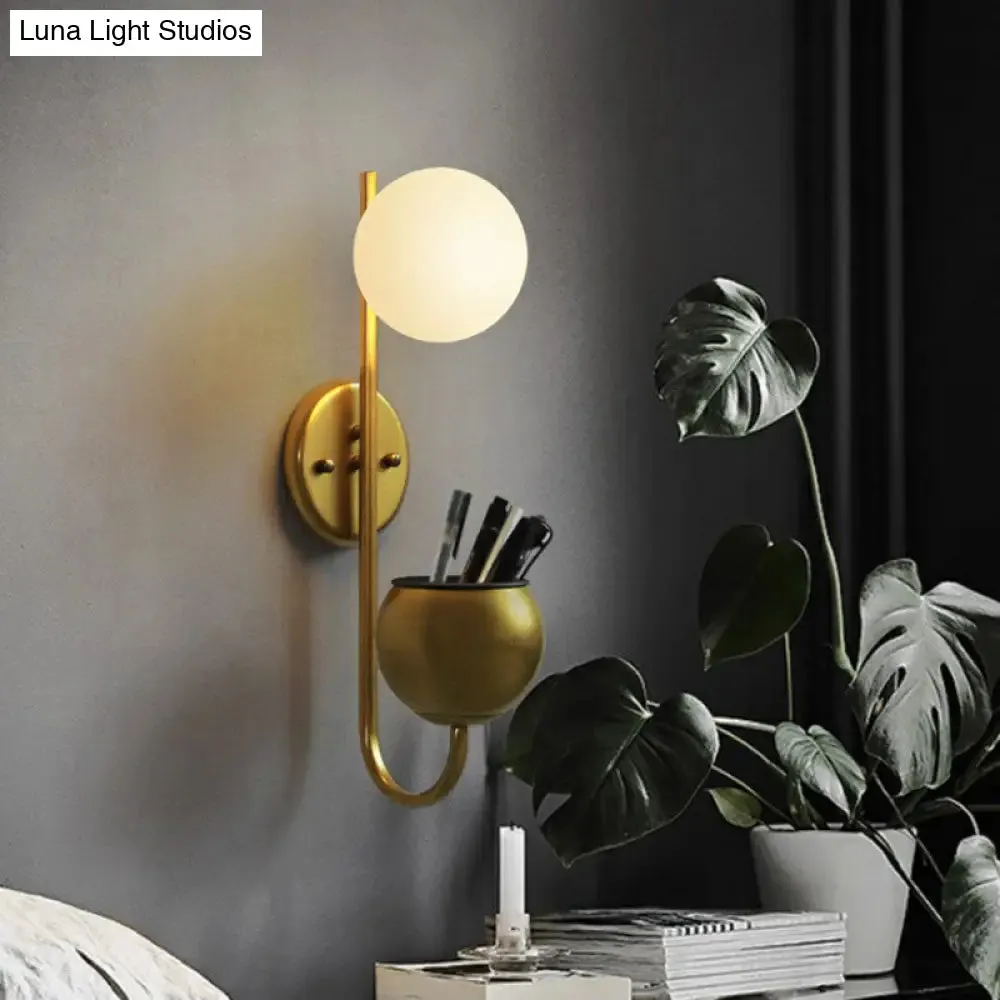 Modern Milk Glass Wall Sconce with Storage Bowl for Ball Study Room Reading