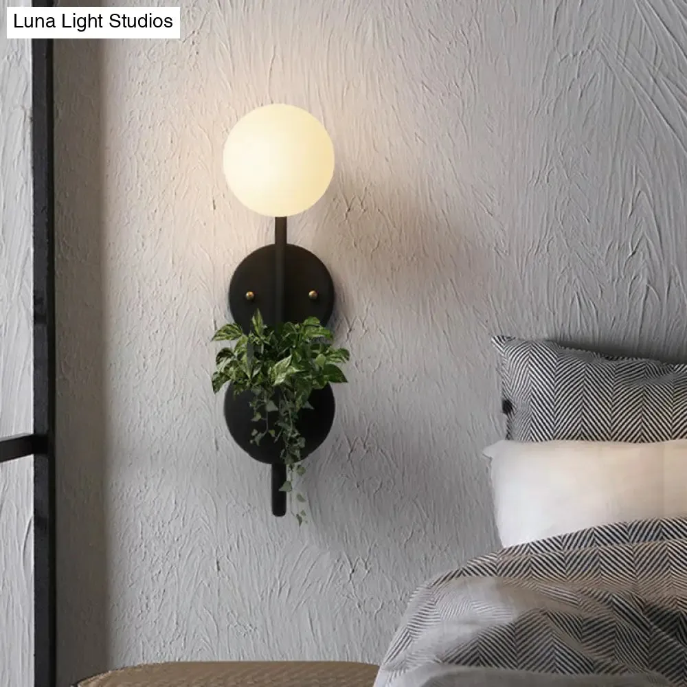 Modern Milk Glass Wall Sconce with Storage Bowl for Ball Study Room Reading