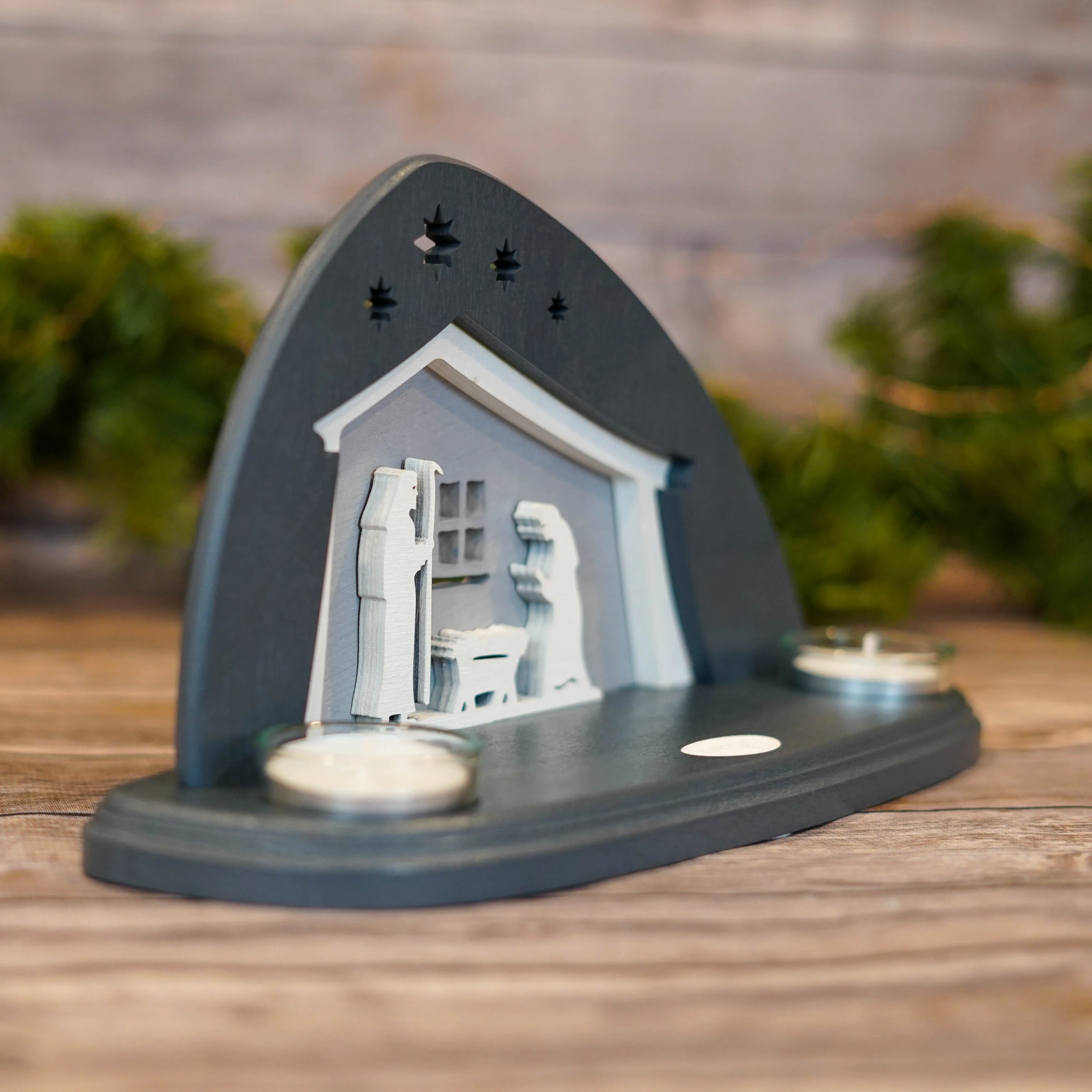 Modern Nativity Schwibbogen with Tea Light