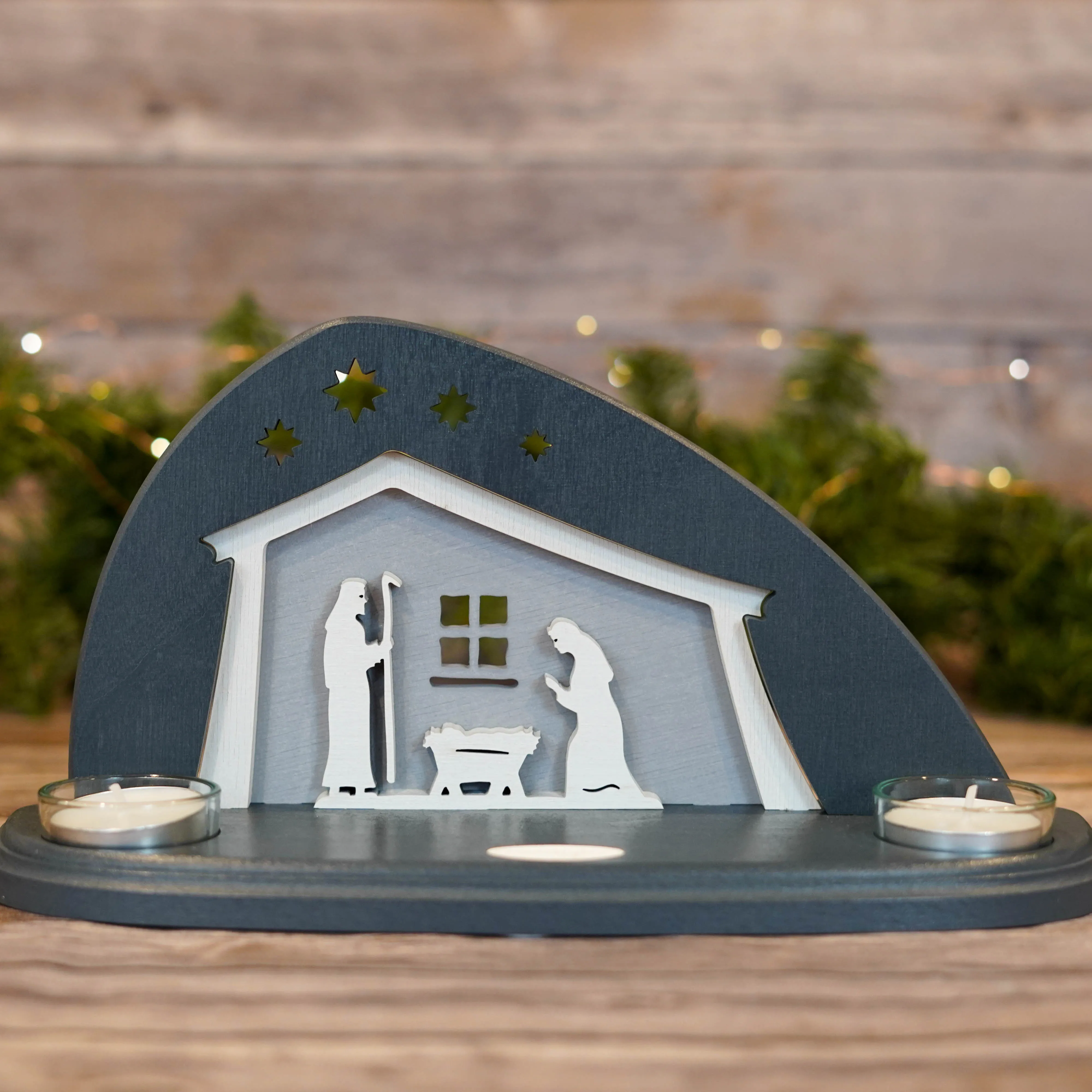 Modern Nativity Schwibbogen with Tea Light