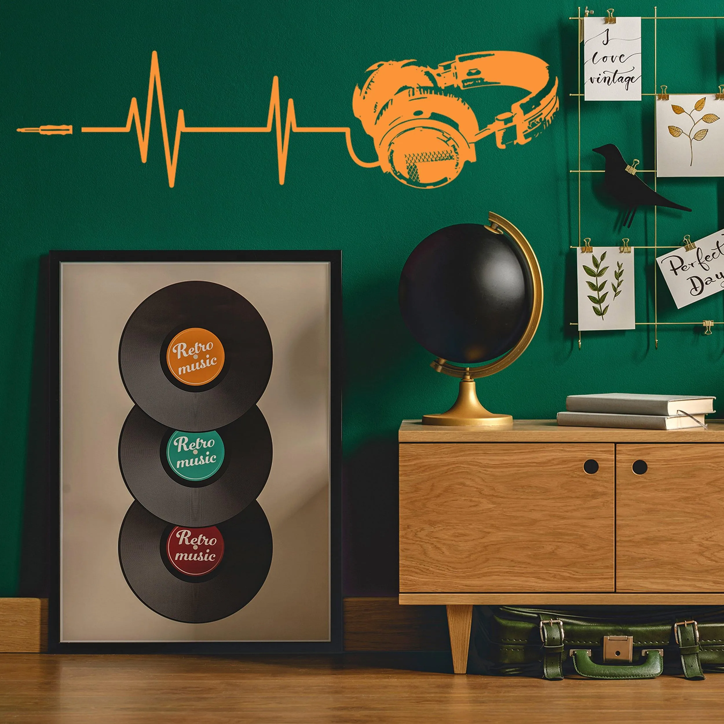 Music Wall Decal Decor - Vinyl Dj Headphone Sticker For Teen Boy