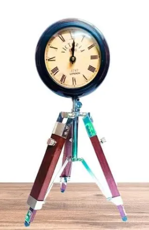 Nautical Gallery Unique Style Wooden Table Clock with Adjustable Tripod Stand Heavy Quality for Home Decoration (Brown)