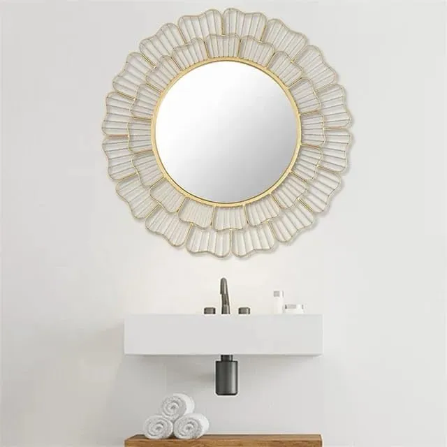 NEW ERA DESIGNS Traditional Handmade Metal Walll Mirror for Home Décor, Perfect for Bed Room/Living Room/Hotel/Restaurant (Gold) (Size: 24 Inch)