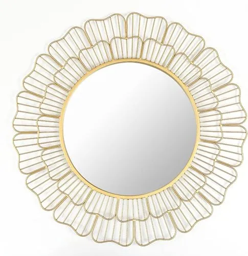 NEW ERA DESIGNS Traditional Handmade Metal Walll Mirror for Home Décor, Perfect for Bed Room/Living Room/Hotel/Restaurant (Gold) (Size: 24 Inch)