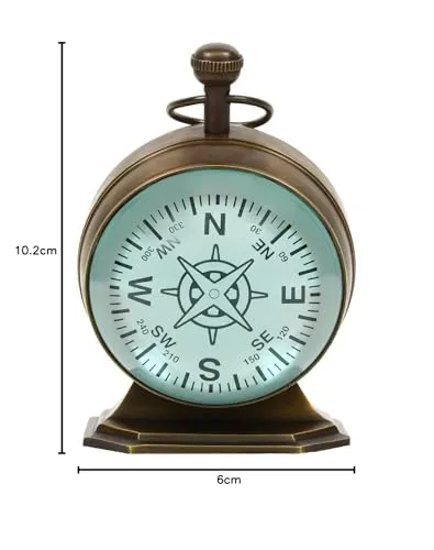 NOOR COLLECTION Handmade Antique Brass Table Top Clock   Compass Clock Rounded Shape Bold Nmber London Style Home Office Study Living Room Decor Gift (Table Clock 5 Inch)